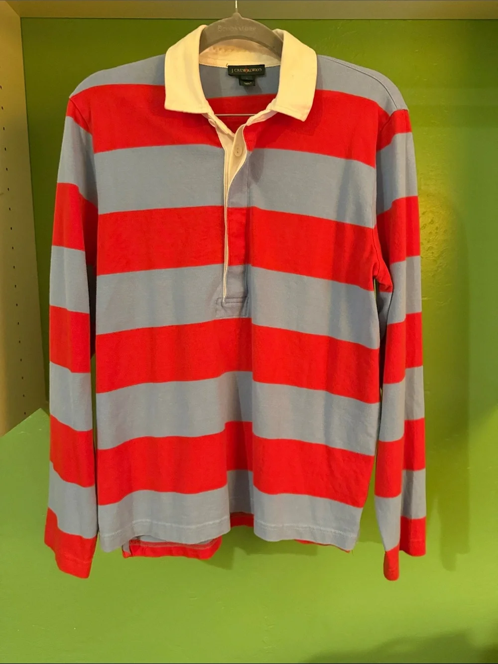 J. Crew Men’s Long-Sleeve Rugby Polo - Red & Light Blue with White Collar